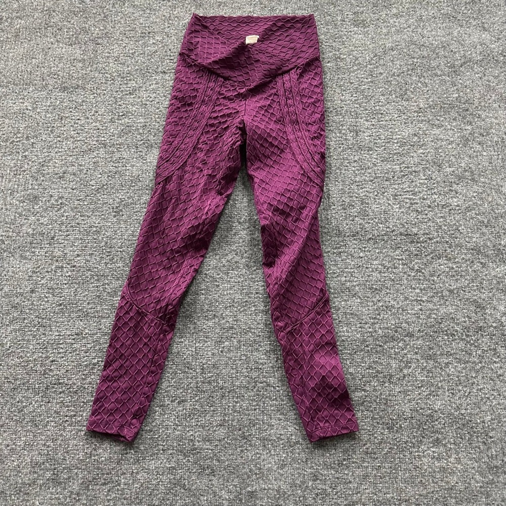 Lupo Leggings Womens Size M Purple Honeycomb Textured High Waisted Athletic Gym